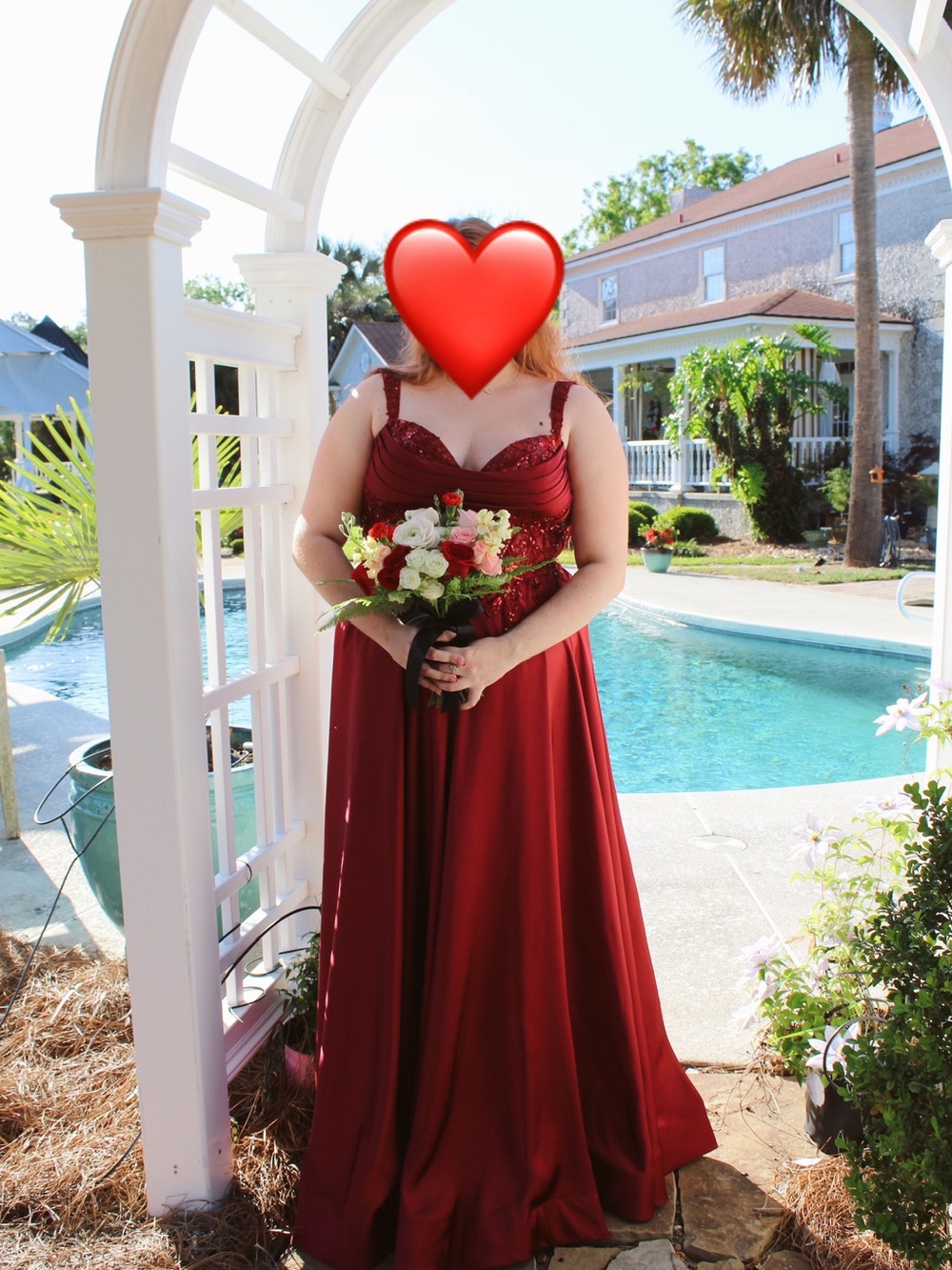 Kate Parker Red Sleeveless Prom Gown with Embellished Bodice